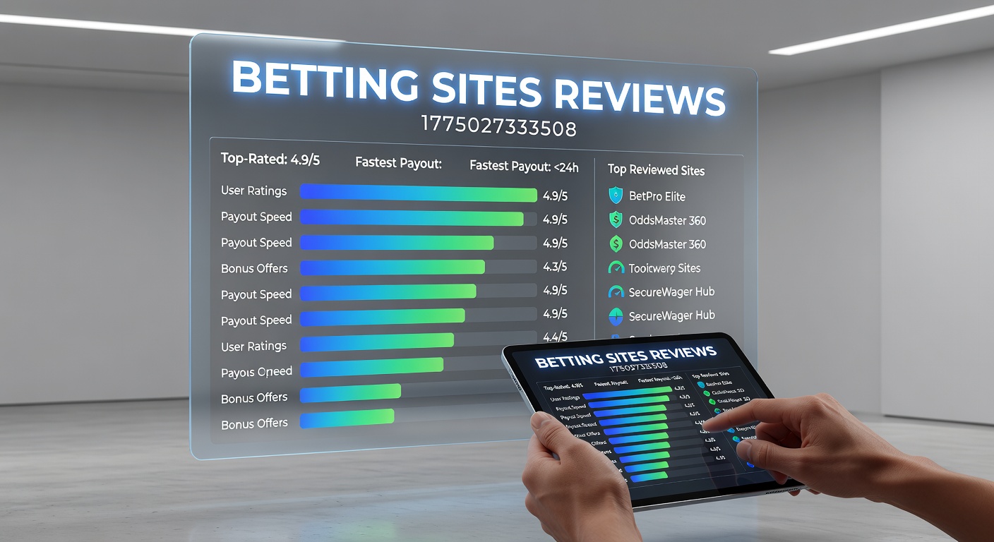 Collage of betting site interfaces showing odds, apps, and review metrics on screens