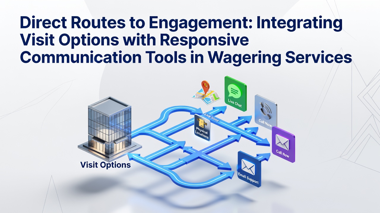 Illustration of integrated wagering platform showing direct visit links connecting to live support chat interfaces on mobile and desktop screens