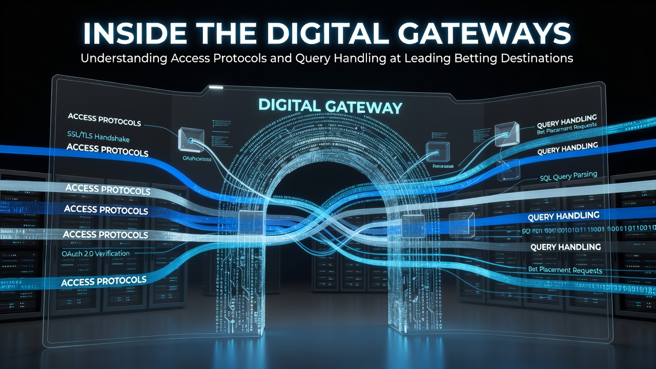Digital interface showing secure login protocols and API query flows at online betting platforms