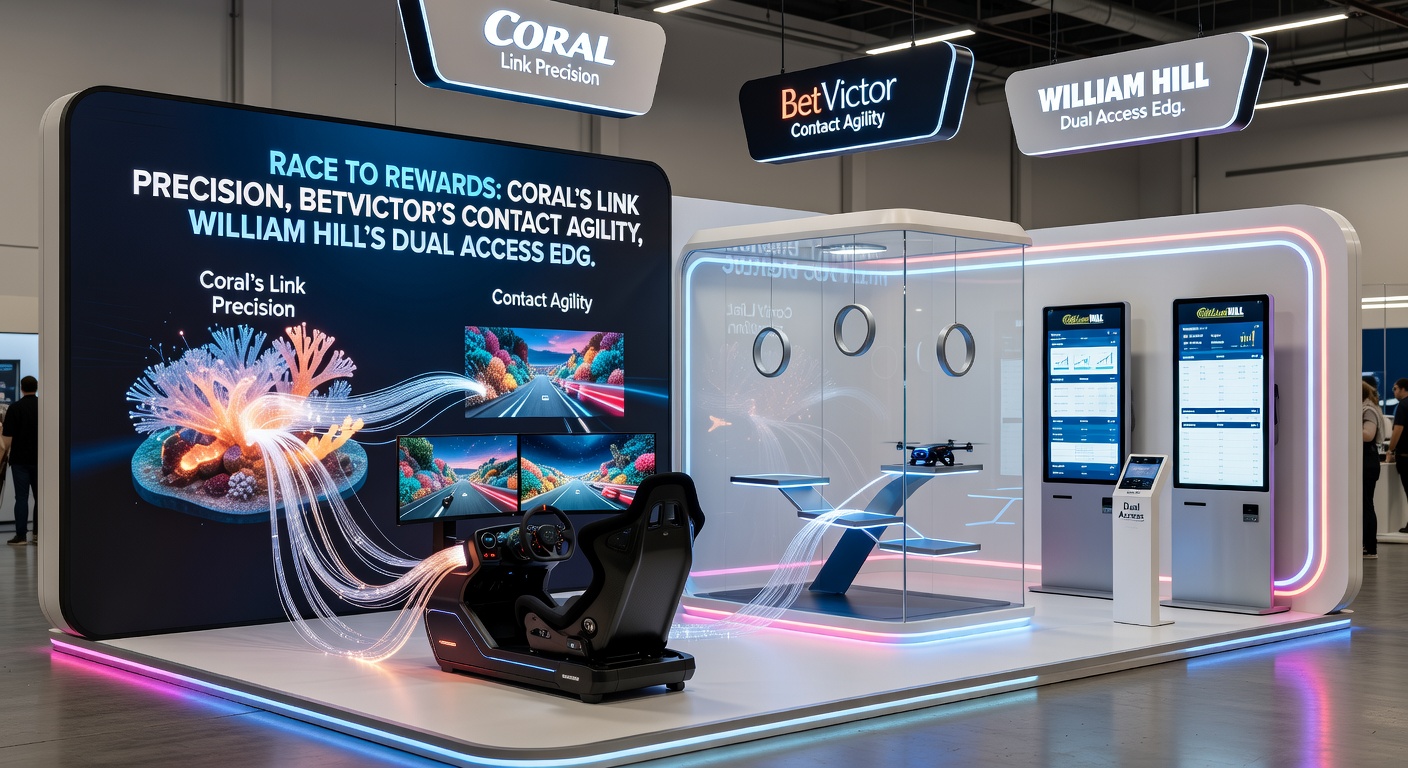 Side-by-side comparison dashboard showing load times, chat speeds, and access metrics for Coral, BetVictor, and William Hill