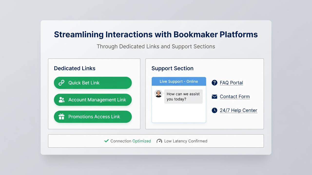 Screenshot example of support section interface with live chat, FAQ links, and dedicated contact options on a bookmaker platform