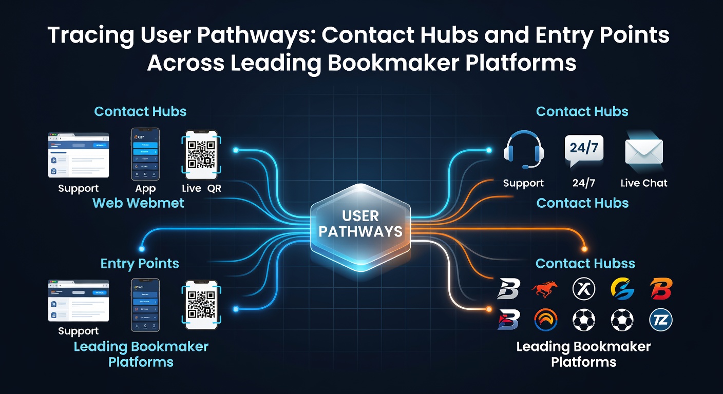 Screenshot of a bookmaker platform interface highlighting contact and support hubs